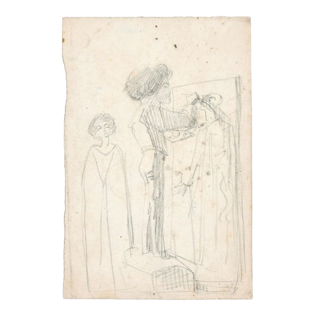 Une Chambre - Original Pencil Drawing by Unknown French Artist Late 1800 Late 19th Century For Sale