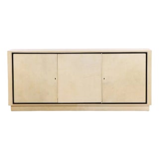 Parchment Covered Modern Sideboard With Ebonized Trim, C. 1960 For Sale