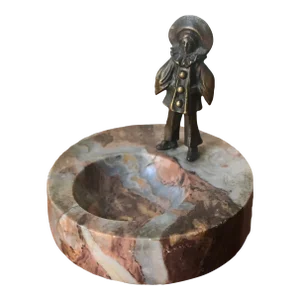 Antique Art Deco French Clown Pierrot Marble and Bronze Pipe Holder/Ashtray/Catchall