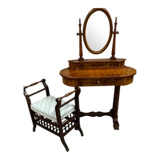 1940s Biedermeier Style Dressing Table With Stool - Set of 2 For Sale