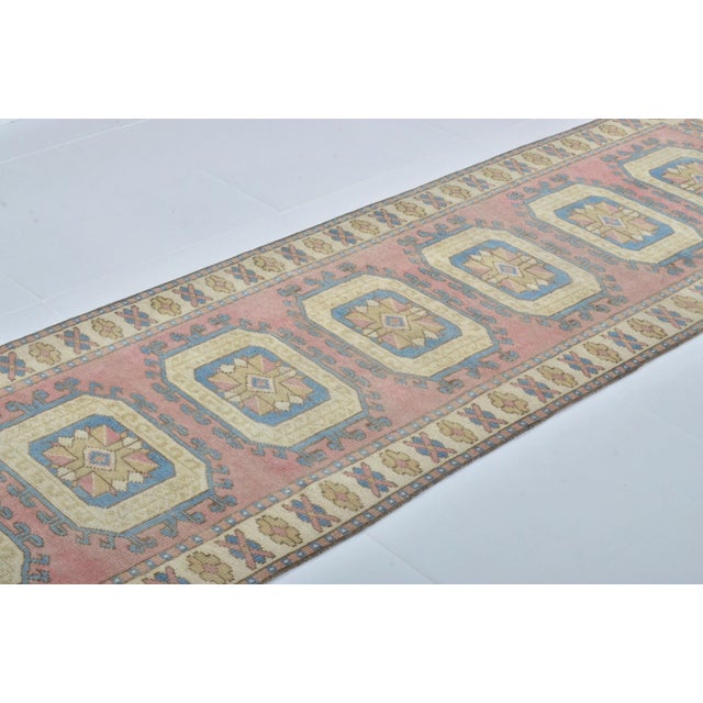 Red 1960s Hand Knotted Muted Oushak Runner For Sale - Image 8 of 11