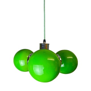 Space Age Green Glass and Chromed Pendant Light, 1970s For Sale