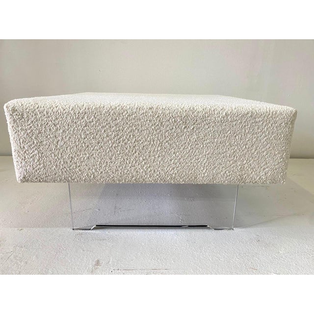 Large Boucle Clad Ottoman in the Style of Kagan, Lucite Legs For Sale - Image 11 of 18