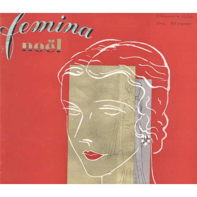 RARE RARE BEAUTY! This is an original French Art Deco magazine cover for Femina magazine that dates to 1930. Magazine...