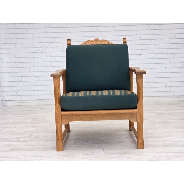 Scandinavian Lounge Chair in Green Wool and Oak, 1970s For Sale - Image 17 of 18