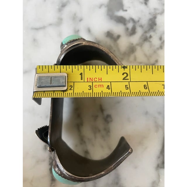 Mid 20th Century Rare Vintage American Sterling Silver and Turquoise Watch Band Cuff Bracelet For Sale - Image 5 of 6