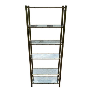Late 20th Century Metal Faux Bamboo Etagere Shelf Unit With Glass Shelves For Sale