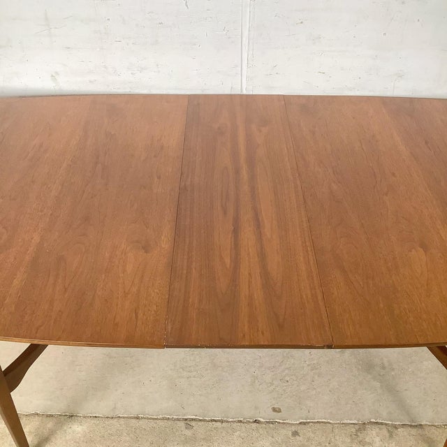 Mid-Century Walnut Extension Dining Table, Sculpted Base For Sale - Image 13 of 18