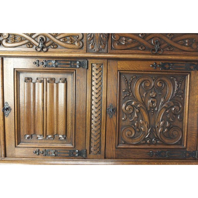 Neo-Renaissance Spanish Large Carved Oak Buffet, 1950 For Sale - Image 13 of 18