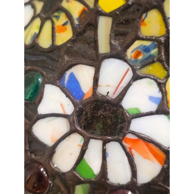 Abstract Vintage 1990s Artisan Stained Glass Floral Lampshade by Anne Thomason For Sale - Image 3 of 8