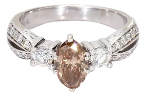 14k White Gold Engagement Ring With Champagne Marquise Diamond - Size 7.25