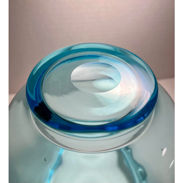 Vintage Mid-Century Modern Scandinavian Blue & Amber Hand Blown Glass Pitcher 8" For Sale In Los Angeles - Image 6 of 8