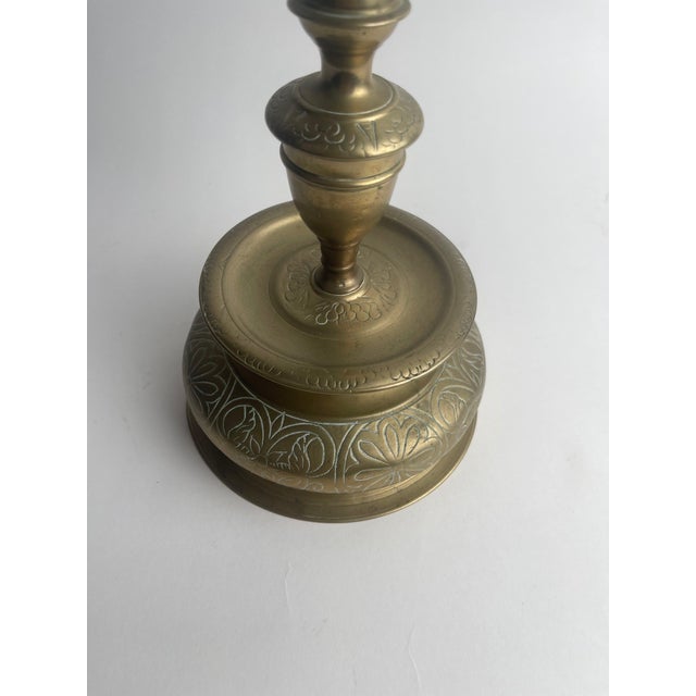 Metal 17th Century Nuremberg Brass Bell Form Engraved Candlestick For Sale - Image 7 of 11
