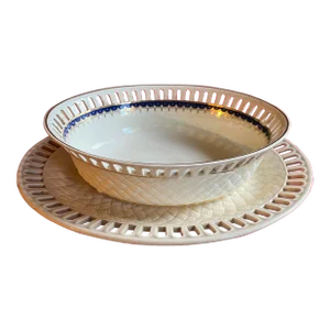 Antique 19th Century Wedgwood Creamware Chestnut Basket & Platter