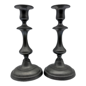 Antique Pair of American Pewter Candlesticks With Push Up Rods, Circa 1820s–1830s