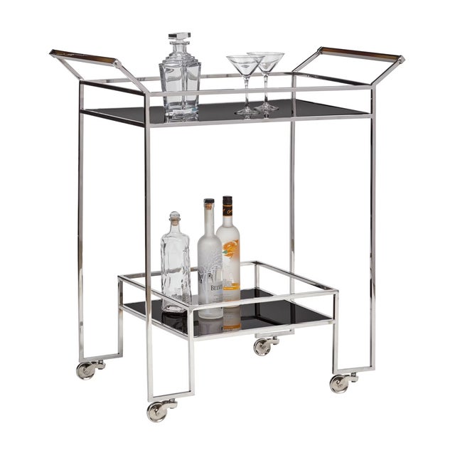 Naya Polished Chrome Bar Cart With Smoke Acrylic Shelves For Sale - Image 17 of 18
