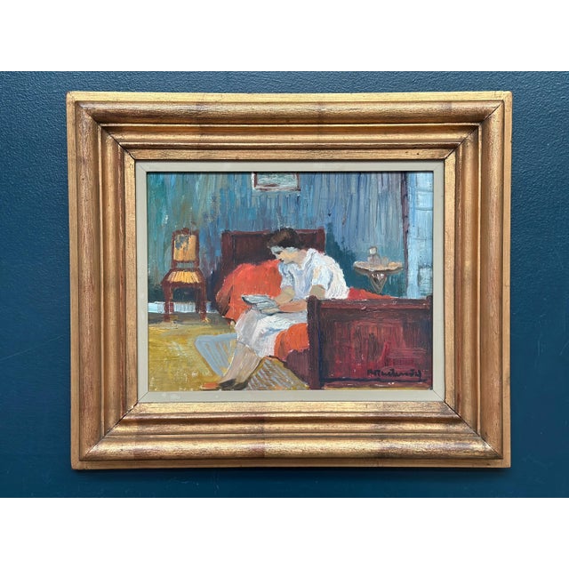 Original Swedish Oil on Canvas – “Lady Reading a Book” – Signed – Vintage & Framed – 53 × 44 cm (20.9" × 17.3") canvas...