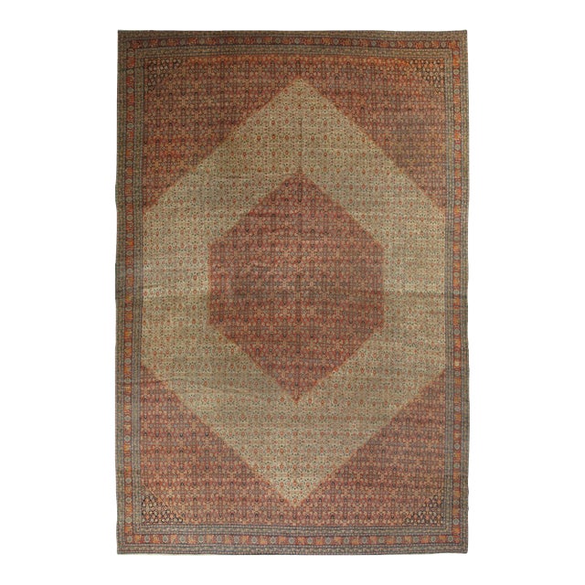 Antique Tabriz Carpet, Hadji Jalili Persian Rug, Earth Tones, Ivory, Rust, Navy For Sale