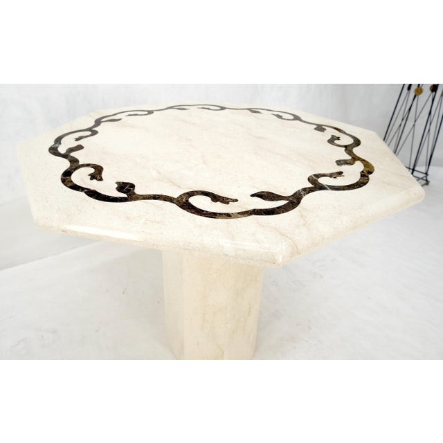 Mid-Century Modern Single Pedestal Solid Italian Marble Inlayed Top Dining Center Game Table For Sale - Image 3 of 10