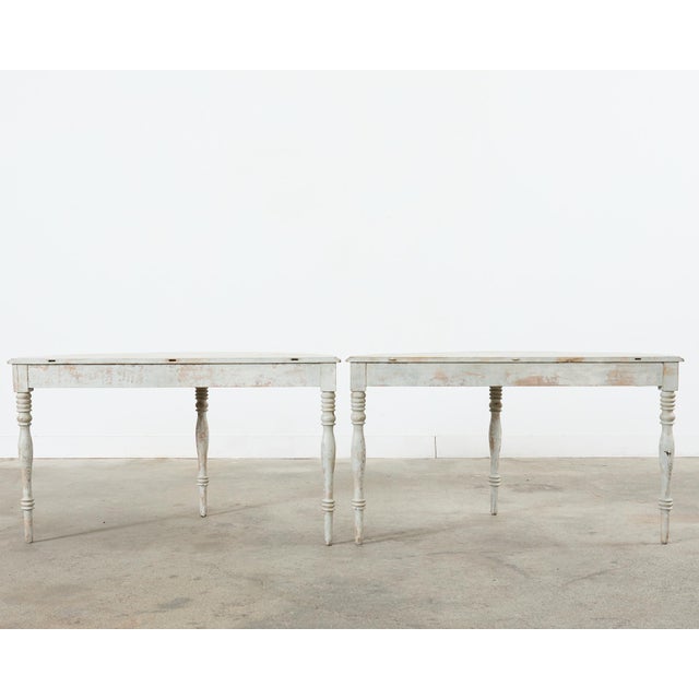 Pair of Swedish Gustavian Style Painted Pine Demilune Consoles For Sale - Image 12 of 12
