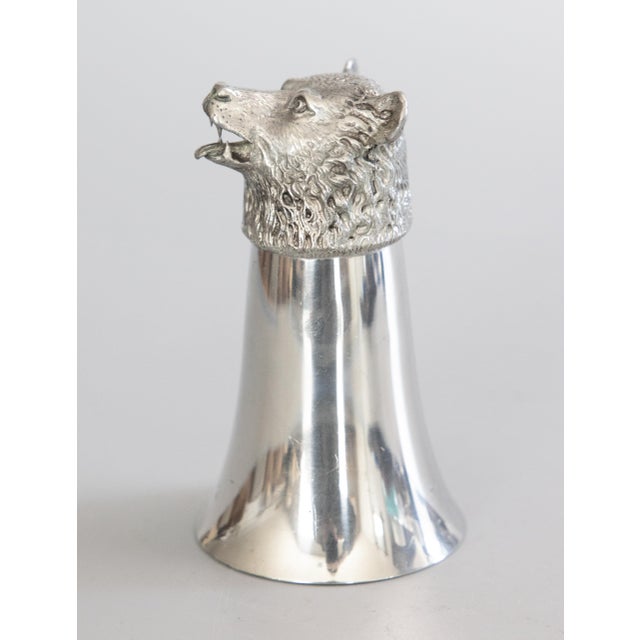 A fine vintage English silver pewter hunting bear head stirrup cup. No maker's mark. This handsome cup is solid and heavy...
