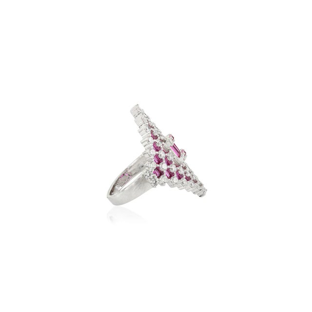 Not Yet Made - Made To Order Sterling Silver Marquise Cluster Ring With Pink & Clear Cubic Zirconia Stones- Size 6 For Sale - Image 5 of 10