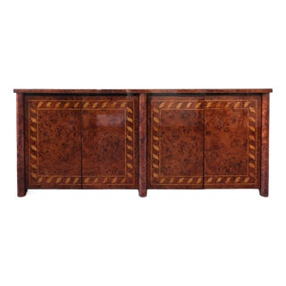 Italian Burl Elm and Marquetry Sideboard, 1970s For Sale