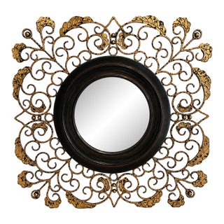 Artmax Ornate Dark Brown & Gold Scrollwork Wall Mirror – 39" Square For Sale