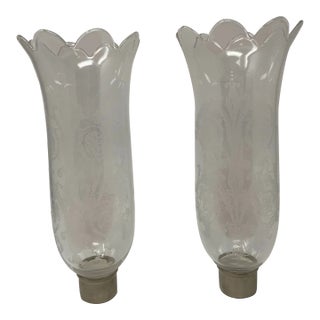 2000s Baccarat Tulip Crystal Hurricanes With Scalloped Rim, Acanthus Pattern- a Pair For Sale