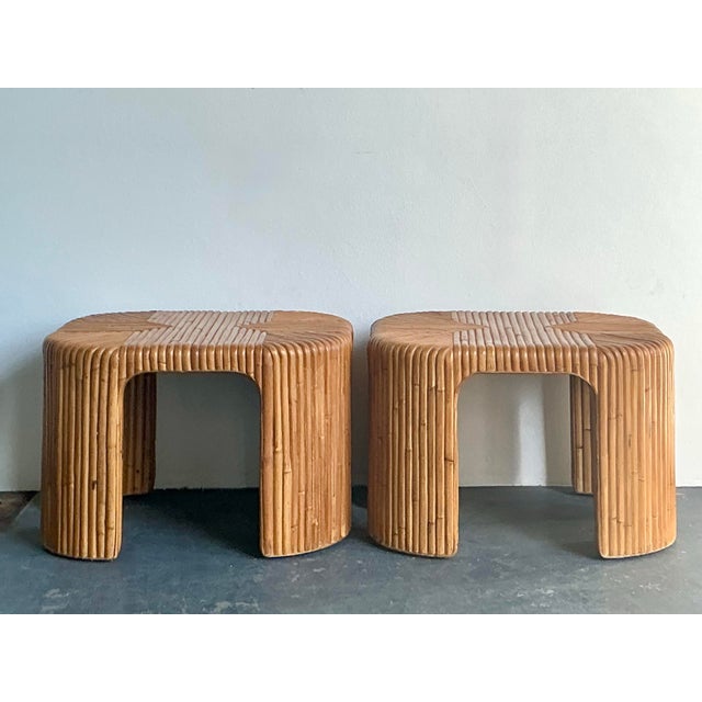Vintage Boho Bent Rattan Side Tables - A Pair For Sale In West Palm - Image 6 of 8