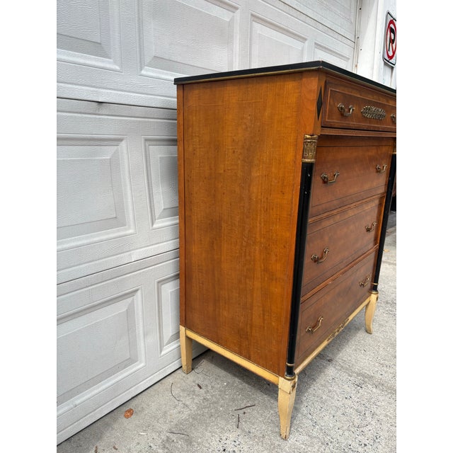 Mid 20th Century Vintage Neoclassical Revival Chest of Drawers, Empire Style Painted & Gilt Accent Dresser For Sale - Image 5 of 12