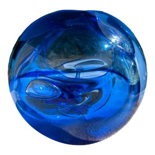 William Worcester Glassworks Signed 1987 Studio Art Glass Vase Cobalt Blue For Sale