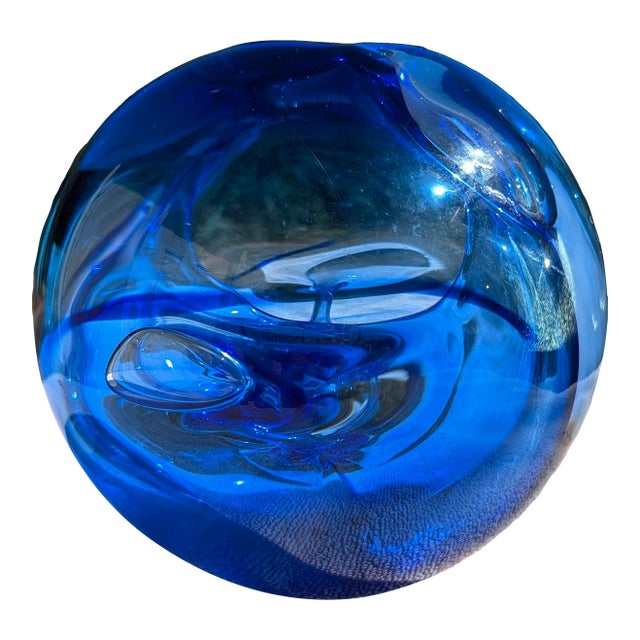 William Worcester Glassworks Signed 1987 Studio Art Glass Vase Cobalt Blue For Sale