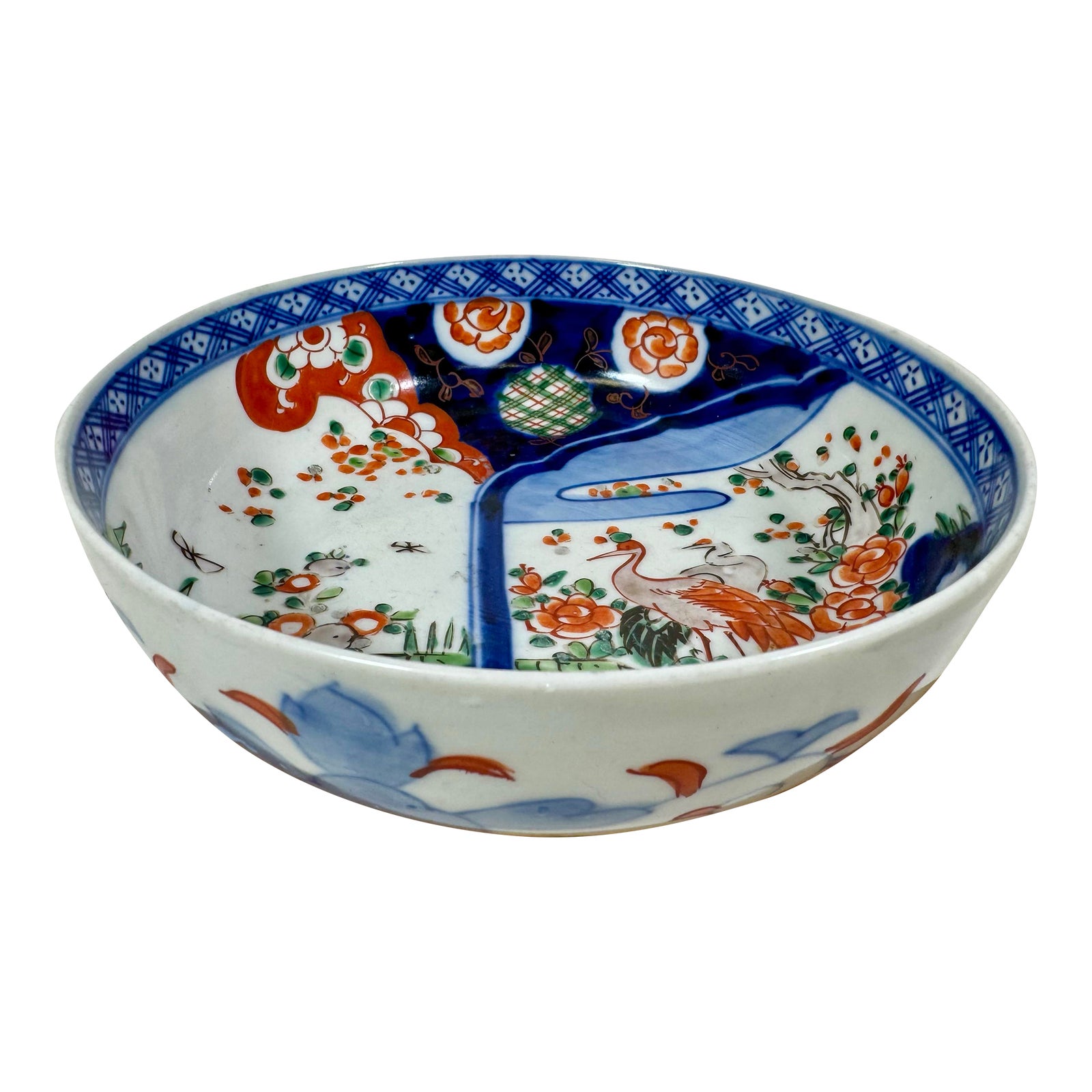 Antique Shallow Porcelain Imari Bowl Adorned With Crane Birds ...
