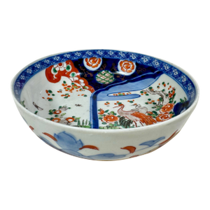 Antique Shallow Porcelain Imari Bowl Adorned With Crane Birds, Butterflies & Delicate Floral Designs - From Japan - Circa 1920