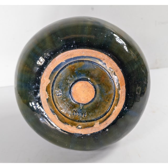 19th Century German or Austrian Olive Green Glazed Majolica Bottle Vase For Sale - Image 10 of 12