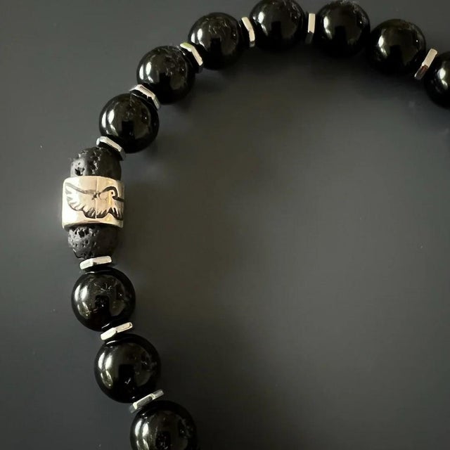 Night Eagle Onyx Stone Beaded Bracelet For Sale - Image 9 of 10