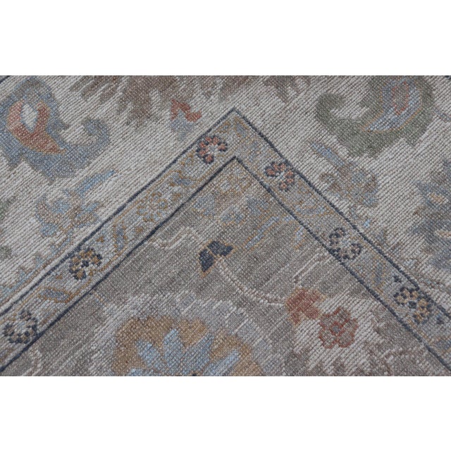 Modern Oushak Rug by Keivan Woven Arts, Muted Greens & Florals 9'0 X 12'4 For Sale - Image 15 of 15