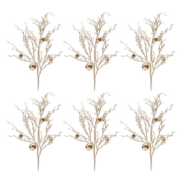 Rustic Flocked Twig Branch with Sleigh Bells (Set of 6) For Sale - Image 3 of 3