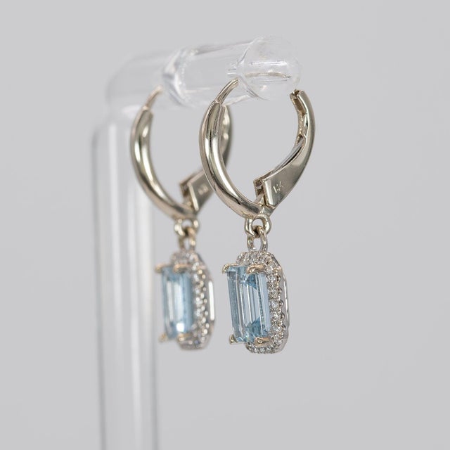 2020s 1.9ct Aquamarine Stud Earrings With Earth-Mined Diamond Accents: Solid 14k Gold, A Pair For Sale - Image 5 of 5