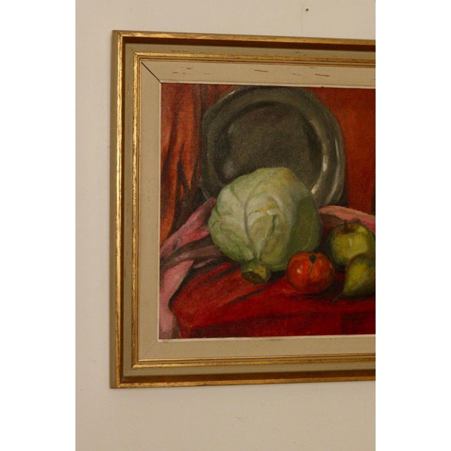 Mid-century original swedish oil on panel "still life with cabbage and fruit" by s. Jonsson- vintage & framed s. Jonsson –...