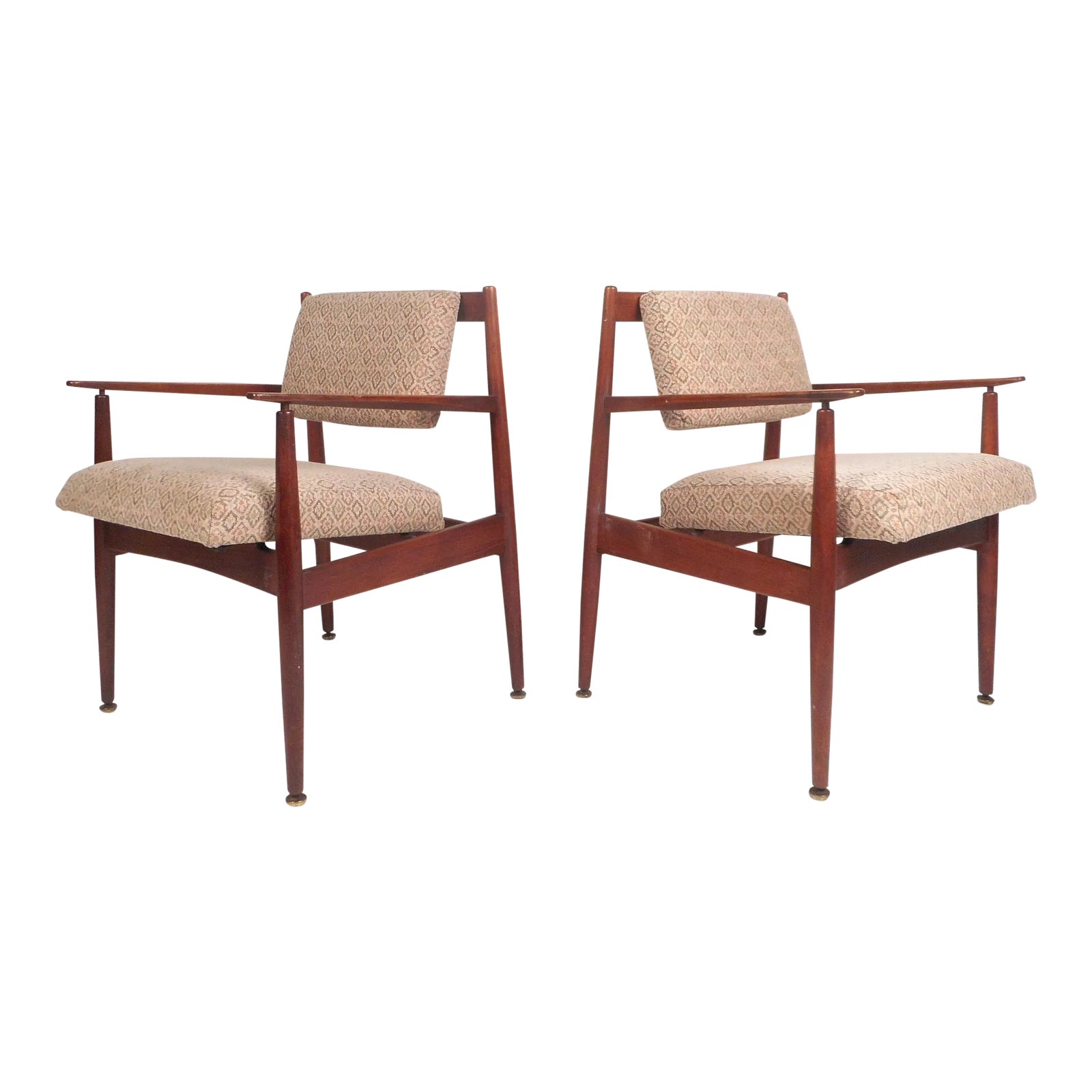 1960d Mid-Century Modern Jens Risom Design Walnut Lounge Chairs - a ...