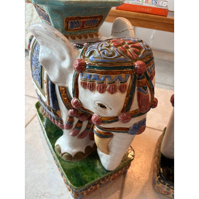 Vintage Chinoiserie Elephant Boho Chic Garden Stools Side Tables - A Pair For Sale - Image 13 of 16