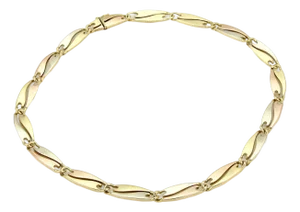 Quadri Gioielli 18k Tri Gold Fancy Long Curved Link Collar Necklace