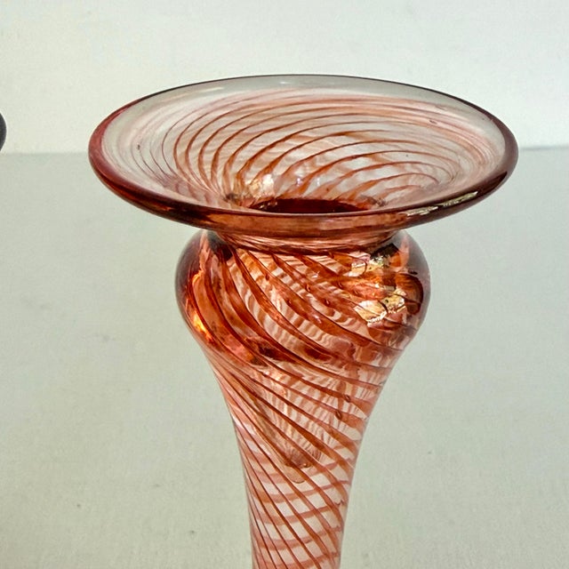 Pink Murano Style Blown Glass Candlestick Holders, a Pair For Sale - Image 8 of 10