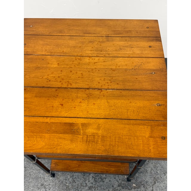 Industrial Industrial Iron + Wood Three Tier Side Table For Sale - Image 3 of 12