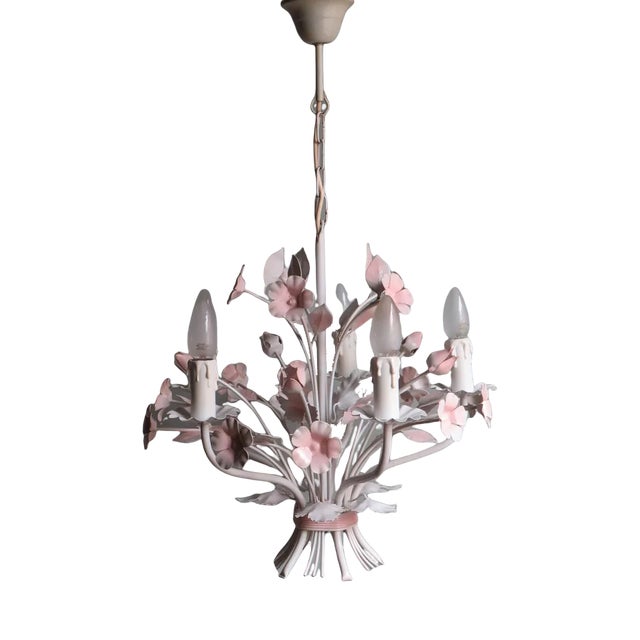 Vintage Italian Toleware Chandelier with Floral Motifs, 1960s For Sale