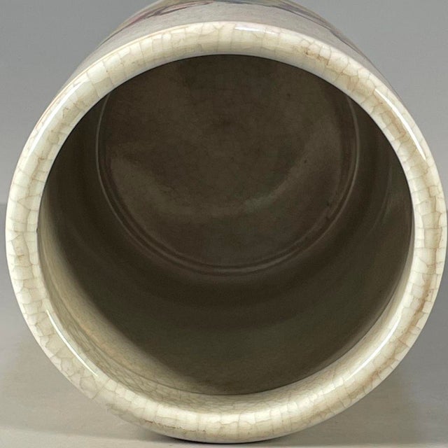 Famille Rose Crackle Glaze Porcelain Brush Pot With Figural Motif For Sale - Image 9 of 9