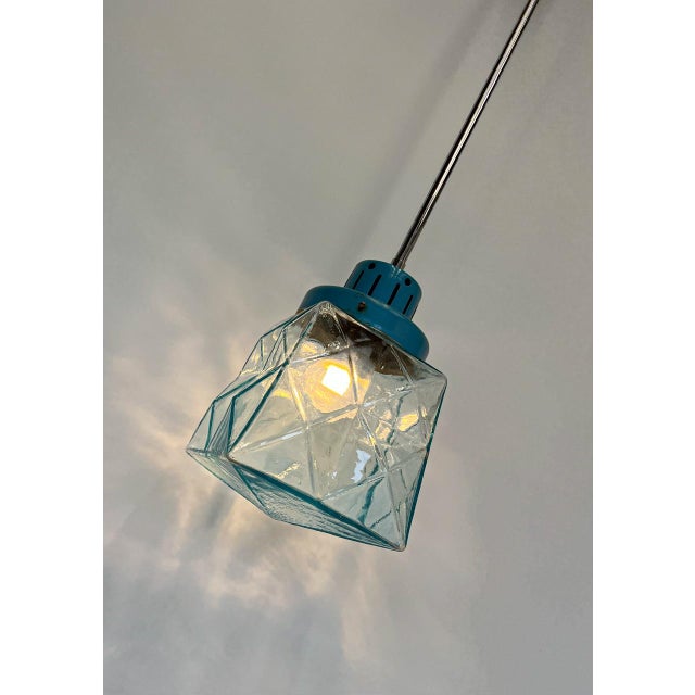 Blue French Pendant Lamp in Geometric Blue Glass, 1950s For Sale - Image 8 of 14