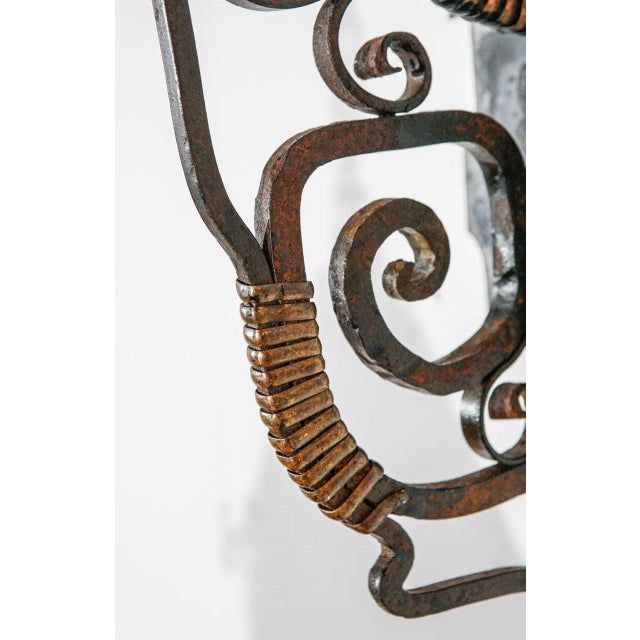 Early 20th Century Large Decorative Iron & Brass Exterior Sconce With Extended Mounting Bracket For Sale - Image 4 of 10